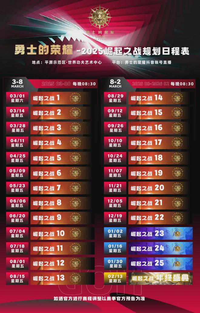 2025崛起之战全年震撼预告！26场热血征程3月1日首战启幕