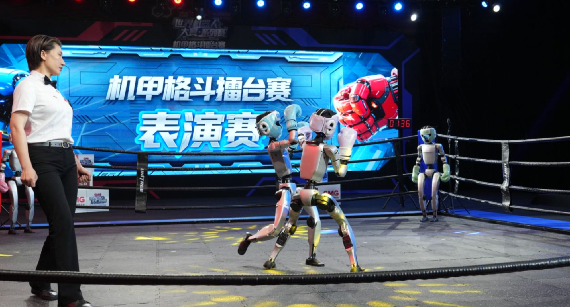 全球首场人形机器人格斗比赛举行 王兴兴：创造人类历史新时刻